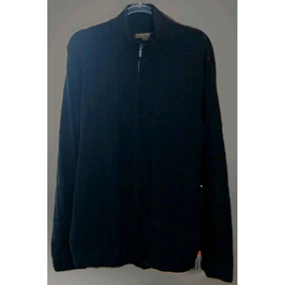 Cubavera Black Full Zip Knit Sweater L Cotton Minimalist Old Money EUC - Picture 2 of 7